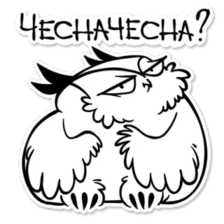 ❓ ЧЕСАЧЕСА? 올빼미, 만화, 러시아어, 질문, 동물, 새, 웃긴, 텍스트 telegram sticker