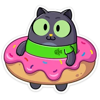 🍩 แมว, โดนัท, สติกเกอร์, การ์ตูน, น่ารัก, สัตว์, อาหาร, หวาน telegram sticker