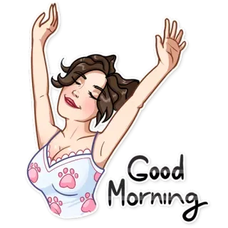 👋 Good Morning Buongiorno, Mattina, Ragazza, Cartone animato, Assonnato whatsapp sticker