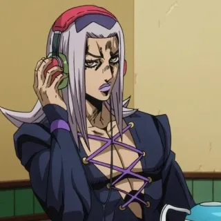 🔊 Leone Abbacchio JoJo's Bizarre Adventure Anime, Charakter, Kopfhörer, Lila, Cartoon whatsapp sticker