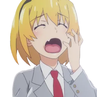 🥱 anime, chica, exasperada, uniforme escolar, rubia, dibujos animados whatsapp sticker