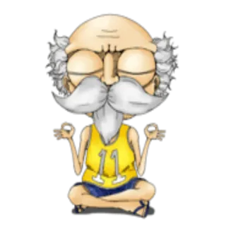 😶 meditation, cartoon, old man, yoga, pose, character telegram sticker