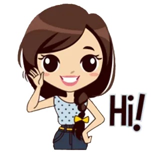 👋 Hi! Dibujo animado, Chica, Saludando, Saludo, Animado whatsapp sticker