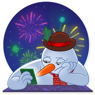 📱 muñeco de nieve, invierno, fiestas, fuegos artificiales, año nuevo, aburrido whatsapp sticker