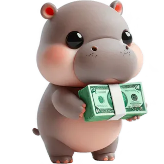 💵 hipopótamo, dinheiro, fofo, desenho animado, animal, riqueza, dólares telegram sticker
