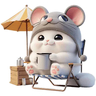 🍹 น่ารัก, การ์ตูน, สัตว์, คาวาอิ, หนู, เก้าอี้, กาแฟ, หมวก whatsapp sticker