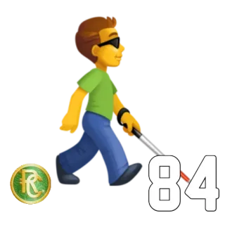 8️⃣ 84 persona, ciego, caminando, bastón, número 84, oro telegram sticker
