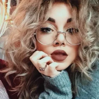🤔 woman, glasses, portrait, curly hair, beauty, selfie telegram sticker