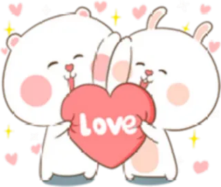 ❤ Love любовь, сердце, медведь, кролик, мультфильм, милый telegram sticker