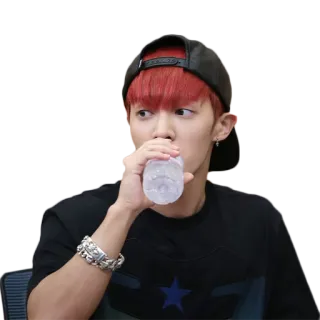 🍼 person, man, drinking, red hair, cap telegram sticker