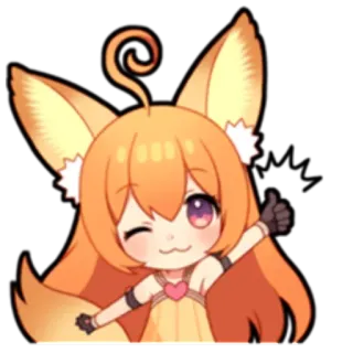😉 Anime, Gadis rubah, Chibi, Kawaii, Lucu, Kedipan, Jempol ke atas telegram sticker