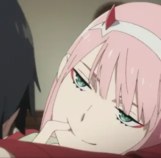📎 Zero Two Darling in the Franxx anime, Zero Two, Darling in the Franxx, pink hair, horns telegram sticker