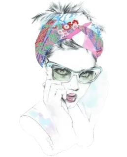 😃 mulher, moda, ilustração, retrato, óculos de sol, lenço, arte whatsapp sticker