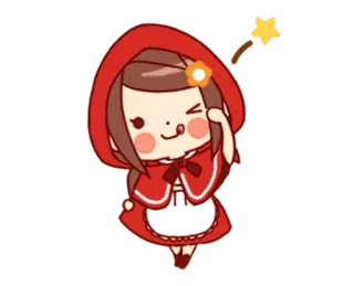 😜 Chibi, Kawaii, Desenho animado, Fofo, Chapeuzinho Vermelho, Flor telegram sticker