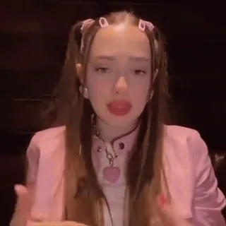 👉 girl, pigtails, pink jacket, hand gestures, reaction, pointing, young woman, hairstyle telegram sticker