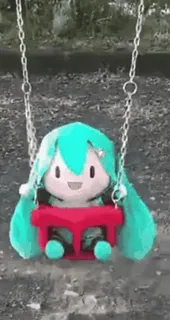 😃 Hatsune Miku Hatsune Miku, boneka beruang, ayunan, boneka, imut telegram sticker