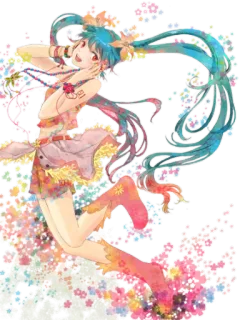 🌷 Hatsune Miku Anime, Vocaloid, Musique, Mignon, Fille, Coloré, Fleur whatsapp sticker
