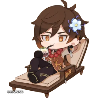 🍹 Zhongli Genshin Impact @HAWKS anime, genshin impact, zhongli, chibi, character, flower telegram sticker