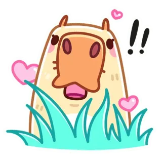 ❗️ капибара, милый, животное, каваи, трава, сердце telegram sticker