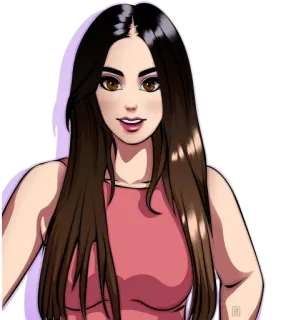 😊 mujer, dibujos animados, ilustración, femenino, morena, personaje telegram sticker