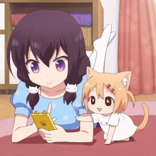 🎮 Anime, Słodkie, Dziewczyna, Kot, Kawaii, Kreskówka telegram sticker
