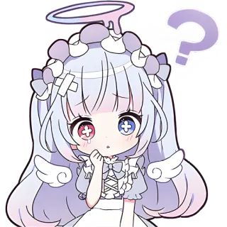 🤔 anime, question mark, cute, chibi, sticker, angel, purple telegram sticker