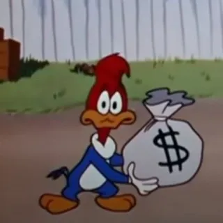 💰 Woody Woodpecker cartone animato, soldi, dollaro, borsa, woody woodpeer, personaggio, animato whatsapp sticker