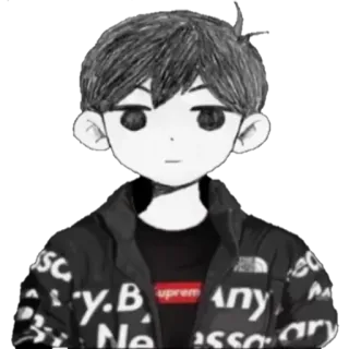 ✨ Omori ตัวละคร, วิดีโอเกม, ขาวดำ, supreme, เสื้อฮู้ด telegram sticker