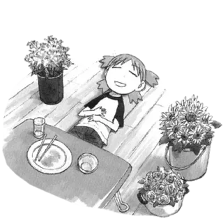 🍀 thư giãn, hoa, trong nhà, cười, thức ăn, bàn telegram sticker