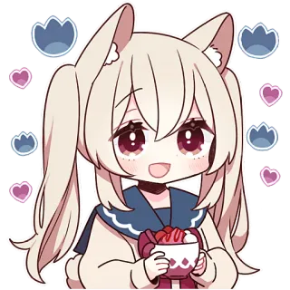 🍧 Anime, Dễ thương, Kawaii, Cô gái, Tóc đuôi gà, Cà phê whatsapp sticker