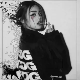 🖕 @queen_edit vrouw, sigaret, middelvinger, zwart-wit, meisje, portret telegram sticker