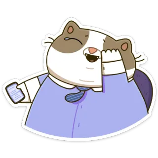 😂 cat, cartoon, office, business, tie, phone, embarrassed, stressed whatsapp sticker