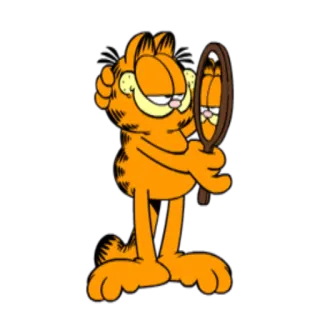 👱 Garfield Garfield, desenho animado, gato, espelho, gato laranja whatsapp sticker