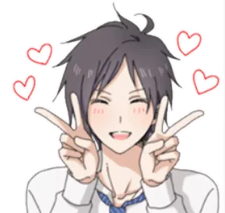 ❤ Anime, Cartoon, Liebe, Kawaii, Friedenszeichen, Süß, Herzen, Junge whatsapp sticker