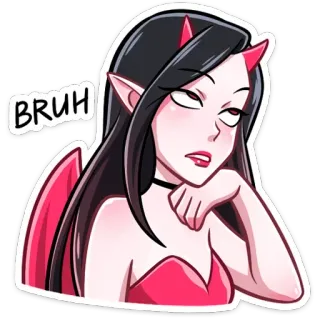 😒 BRUH quỷ, cô gái, sừng, cánh, phim hoạt hình whatsapp sticker