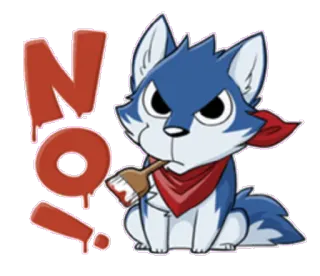 😤 NO! serigala, kartun, biru, merah, marah, tidak setuju whatsapp sticker