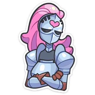 🙄 knight, armor, character, pink hair, heart, cartoon, sticker telegram sticker