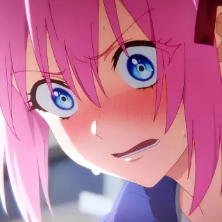 🙂 Anime, Fille, Rougir, Pleurs, Cheveux Roses, Yeux Bleus telegram sticker