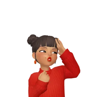 👎 zepeto, dessin animé, 3d, avatar, fille, rouge, mignon telegram sticker