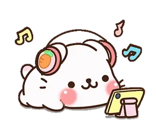 🎶 น่ารัก, สัตว์, เพลง, หูฟัง, คาวาอิ, กระต่าย, กระต่าย, การ์ตูน telegram sticker
