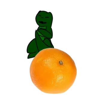 🦎 оранжевый, фрукт, зеленый персонаж, наклейка, мультфильм telegram sticker
