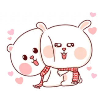 🤗 niedlich, Bär, Hase, kawaii, Cartoon, Herzen, Freundschaft, Liebe telegram sticker