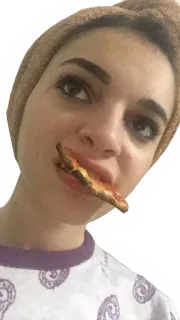 😳 woman, pizza, food, girl, eating, turban, selfie telegram sticker