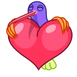 ❤ หัวใจ, ความรัก, การ์ตูน, นก, สีม่วง, สีชมพู telegram sticker
