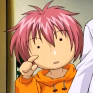 😯 Anime, Junge, Cartoon, Rosa Haare, Oranger Hoodie telegram sticker