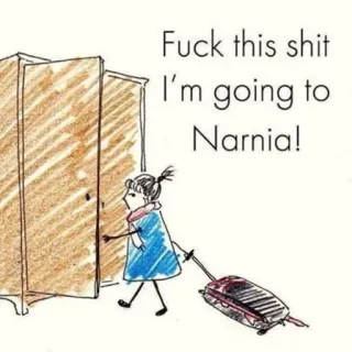 🖕 The Chronicles of Narnia Fuck this shit I'm going to Narnia! nárnia, guarda-roupa, viagem, fuga, fantasia telegram sticker