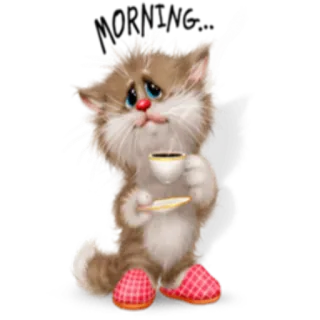 ☕️ gato, café, manhã, fofo, sonolento, animal, adesivo whatsapp sticker