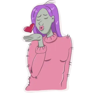 ❤️ zombie, serce, miłość, całus, różowy, fioletowe włosy telegram sticker