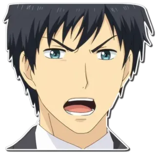 😠 Anime, Arrabbiato, Uomo, Cartone animato, Faccia, Espressione telegram sticker