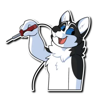 💥 Husky, Hund, Tier, Cartoon, Lötkolben, Werkzeug telegram sticker